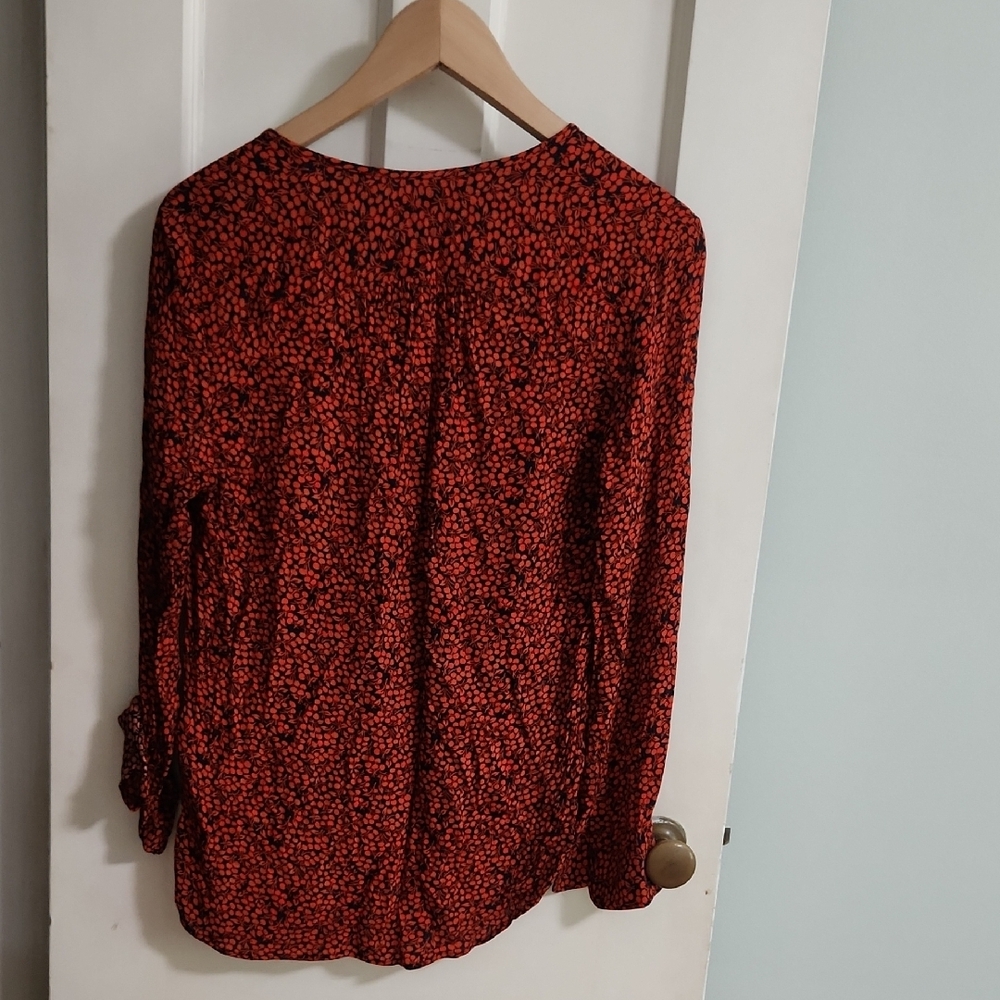GAP Red Buttoned Mandarin Collar Blouse - Picture 3 of 5